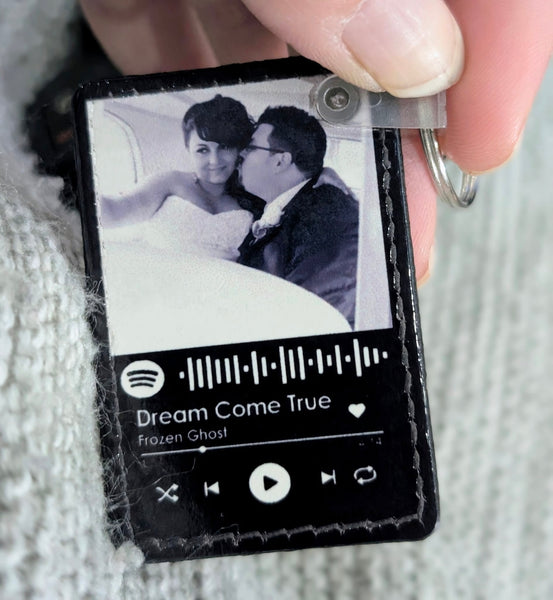 Double sided leather map and song keychain