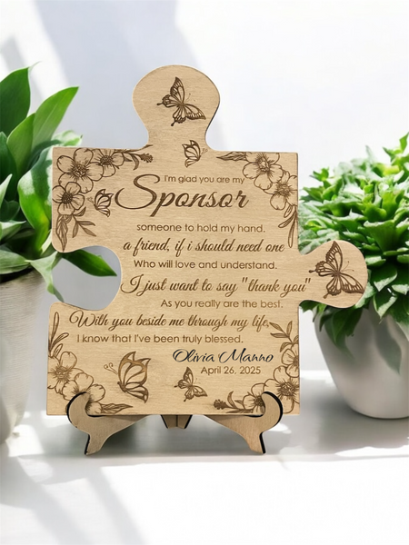 Wooden engraved sponsor sign.